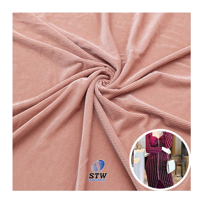Newest Stripe 92%polyester 8%spandex Embossed Crush Korea Velvet