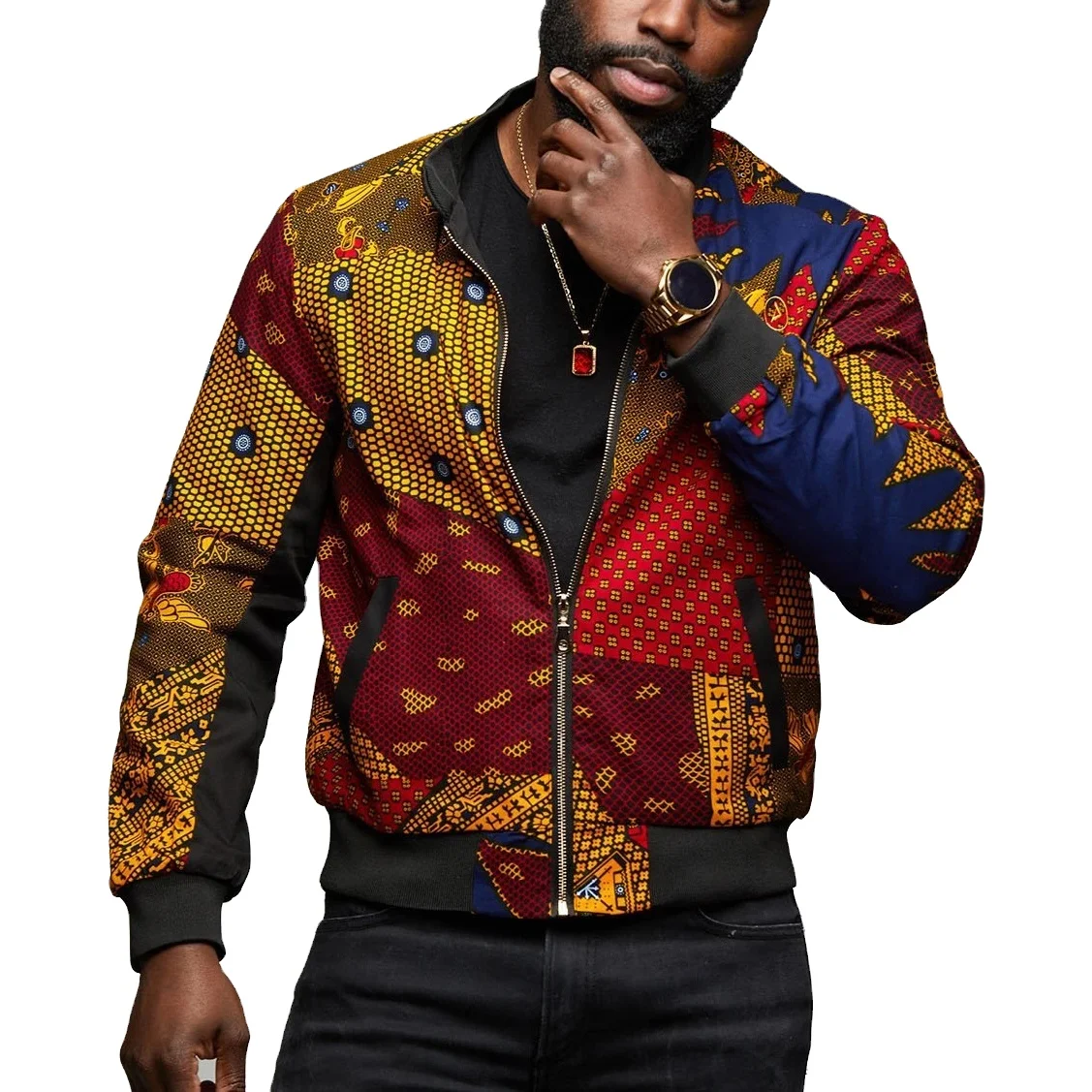 Мужская куртка-бомбер с принтом в африканском стиле