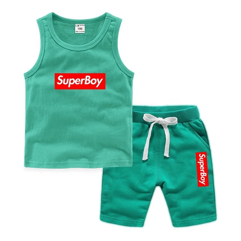 
wholesale custom design boys clothes set, high quality knitted summer children clothing sets 