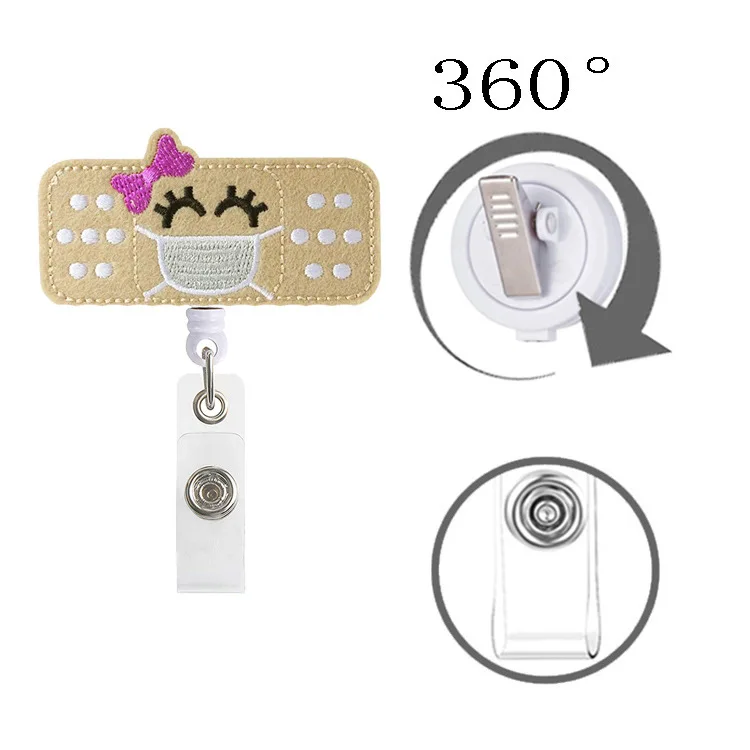 Felt Cartoon Nurse Name Card Nurse Accessories Popular Retractable ID Badge Holder Reel