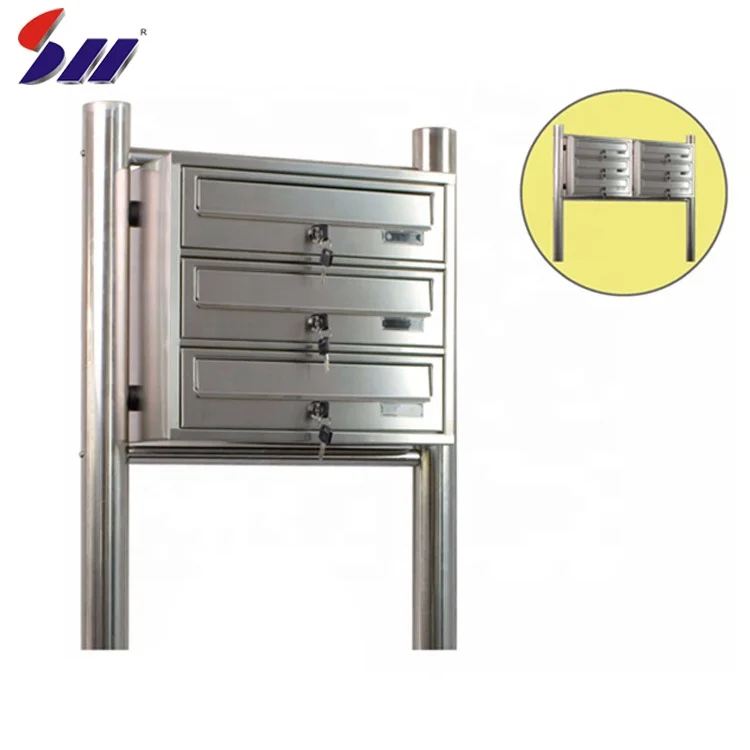 Hot sale 304 stainless steel apartment intelligent standing key lock mailbox for 6 box
