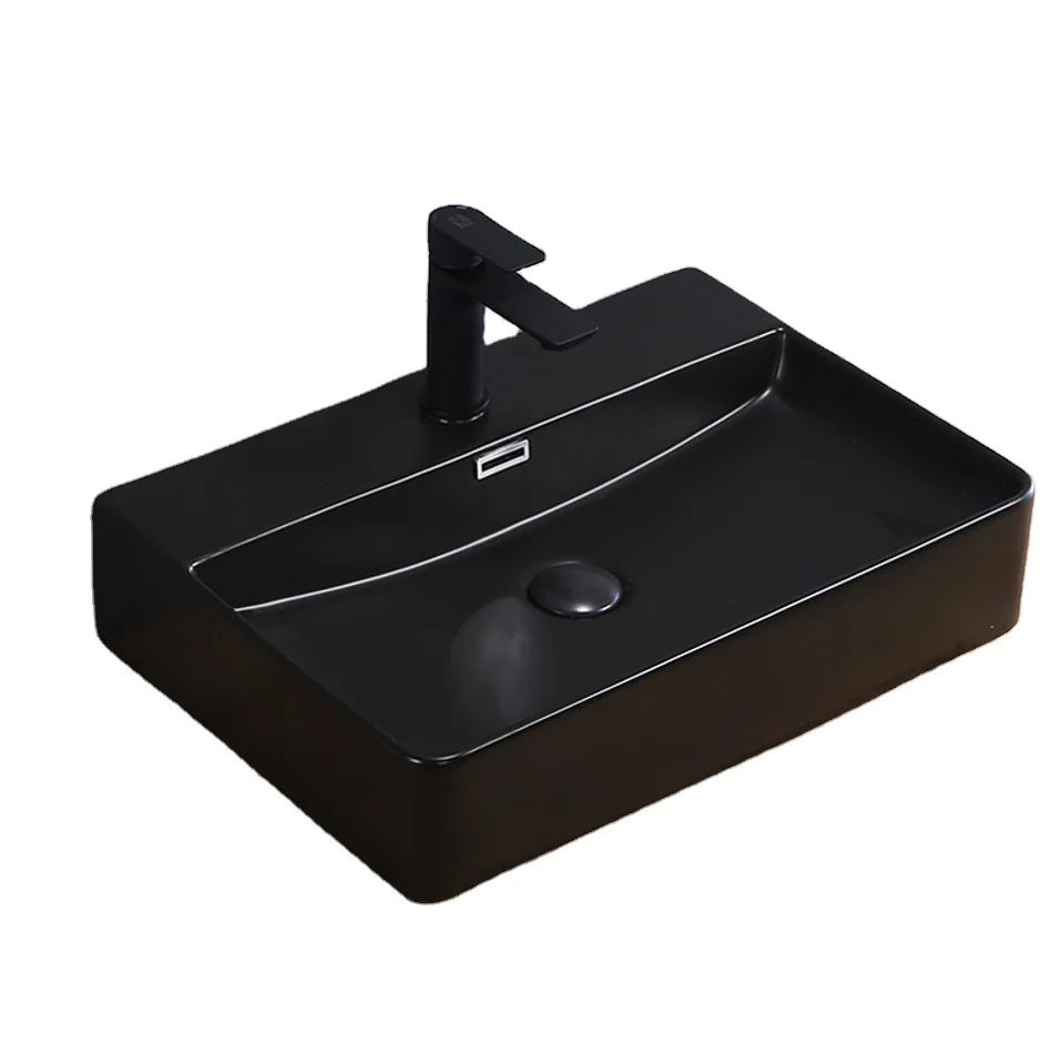 European style ceramic rectangle counter top matte black washroom wash basin ceramic washbasin bathroom sinks