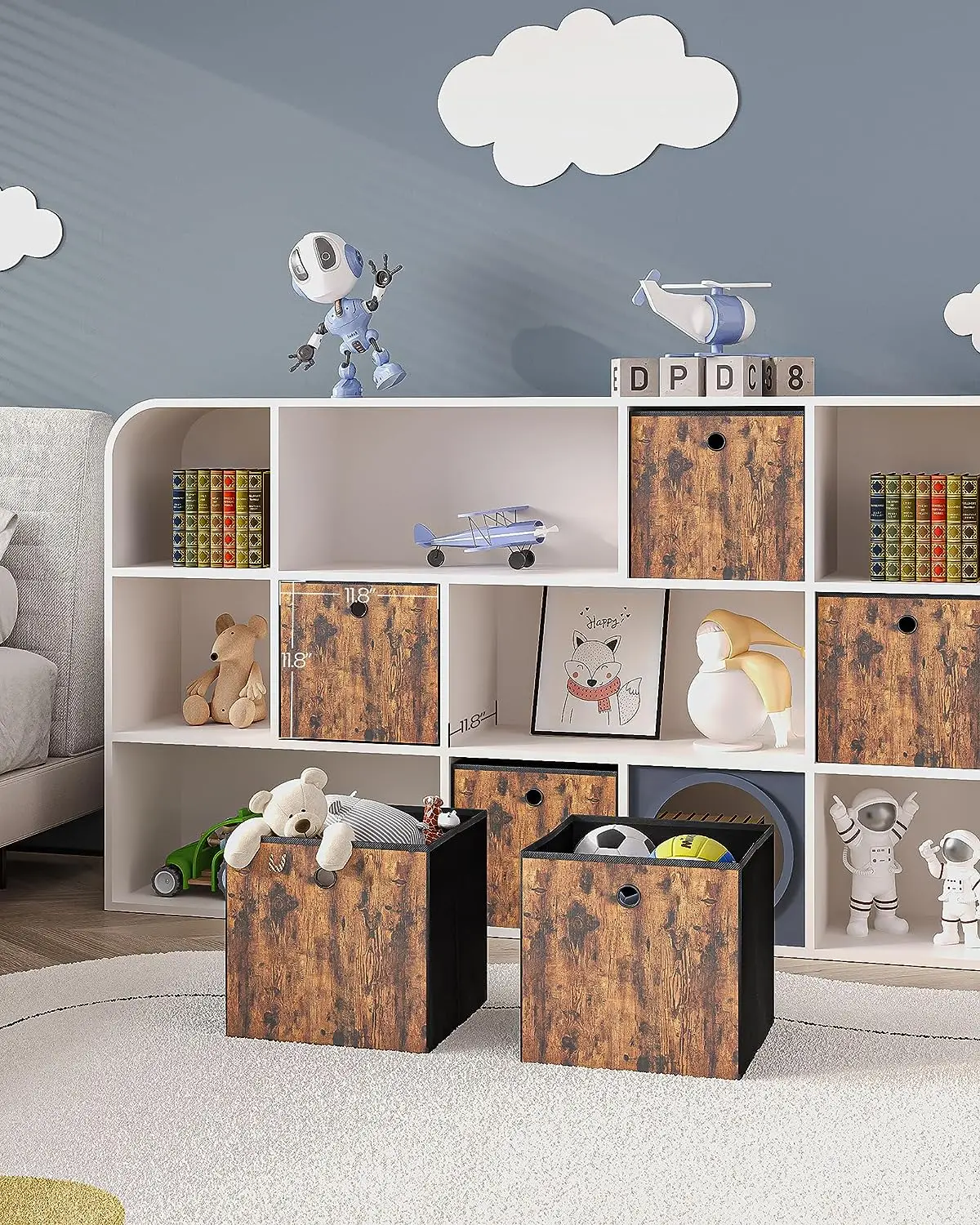 wholesale Printing Wood Fabric 6 Pcs 30 x 30 Organizer Basket Boxes Foldable Cube Storage Bins With Handle