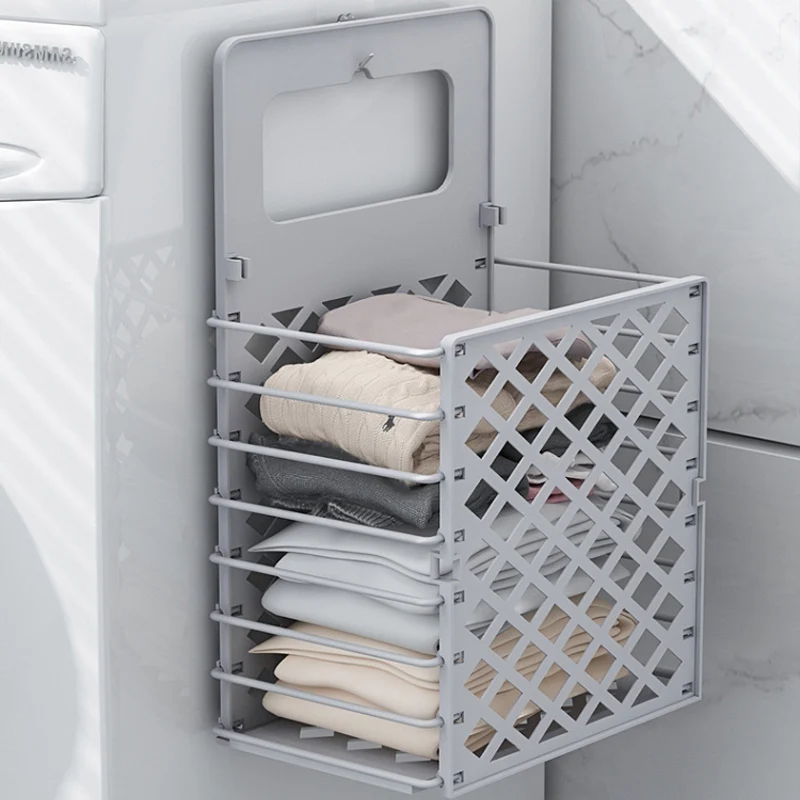 Wall-mounted Foldable Dirty Clothes Storage Container Hamper Plastic Collapsible Laundry Baskets