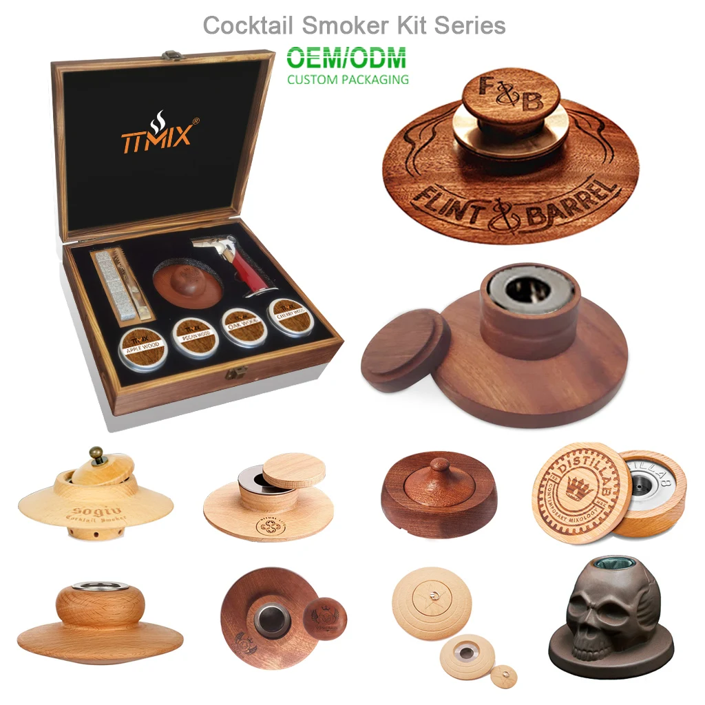 Набор для коктейлей с фонариком, деревянный курильщик для виски, 4 вида деревянных чипсов для набора инфузий, набор для вина, мяса, напитков, Лидер продаж на Amazon