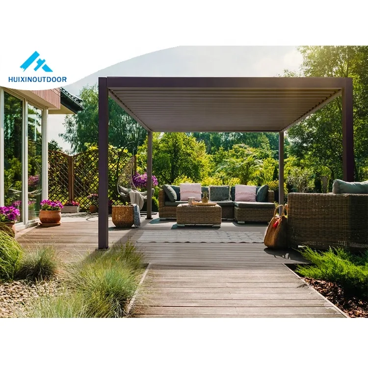 Aluminum Outdoor Gazebo Hardtop Retractable Louvered Bracket Pergola Aluminium Bioclimatic Pergola Motorized Aluminium 10 Year
