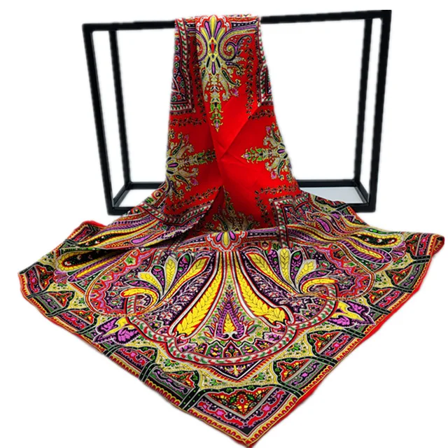 Classic Fashion Vintage Womens Square Scarf 90*90cm Costume Printed Satin Silk Scarf Square