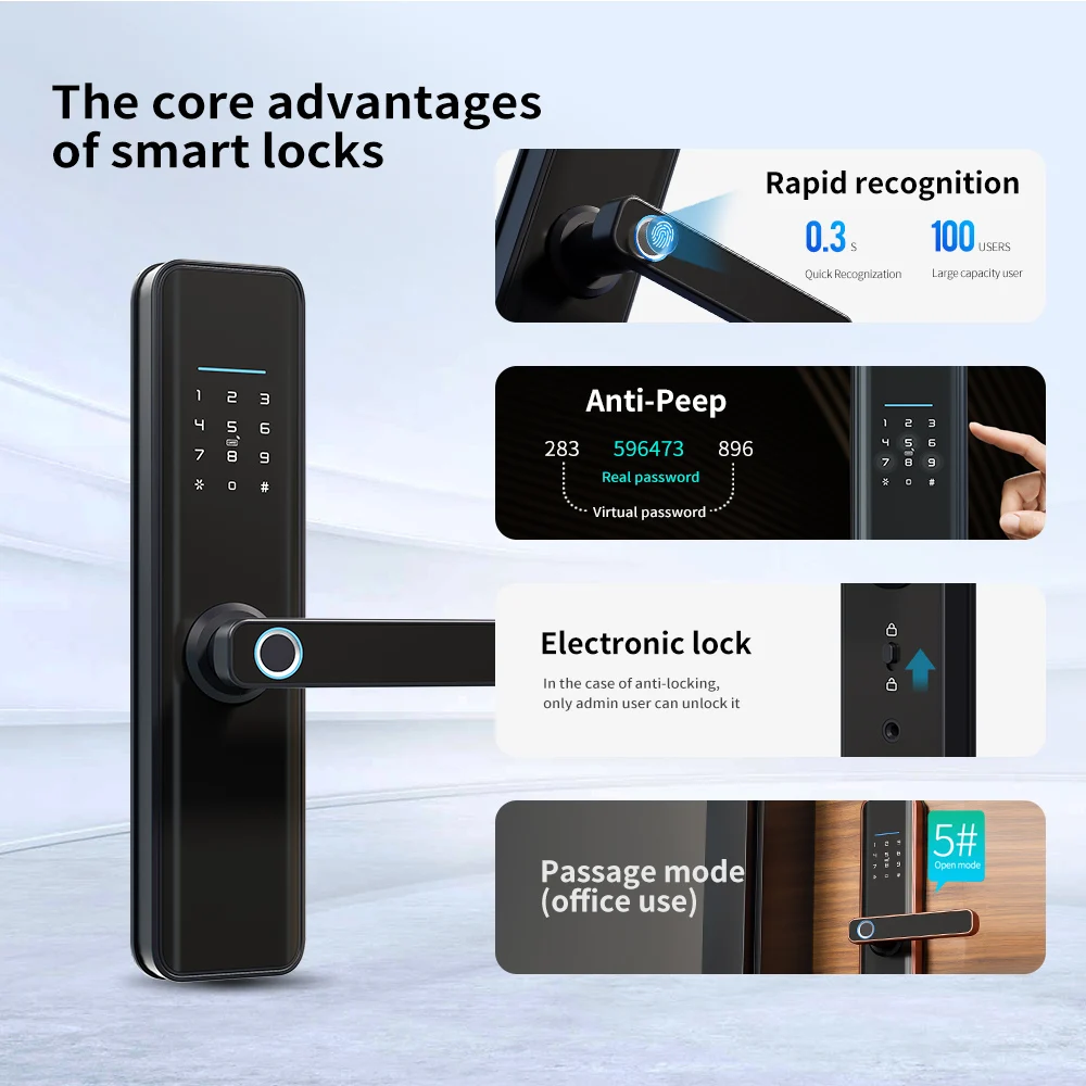 Factory Price electric double sided biometrics digital key password ttlock tuya fingerprint smart door lock