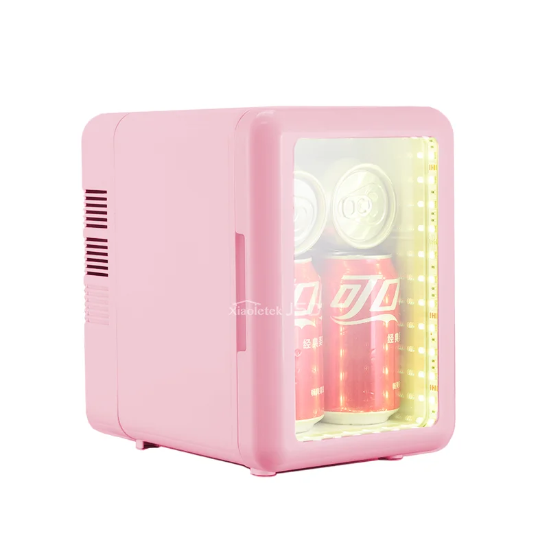 Бытовые розовые или настраиваемые цветные мини-холодильники для автомобиля спальни 4 л небольшой портативный холодильник с красочными светодиодными лампами
