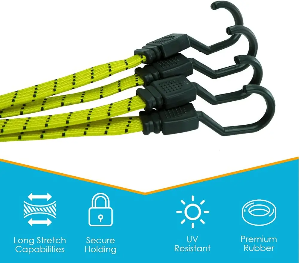 Adjustable Flat Bungee cord Elastic Straps with Hooks Heavy Duty Cord for Luggage