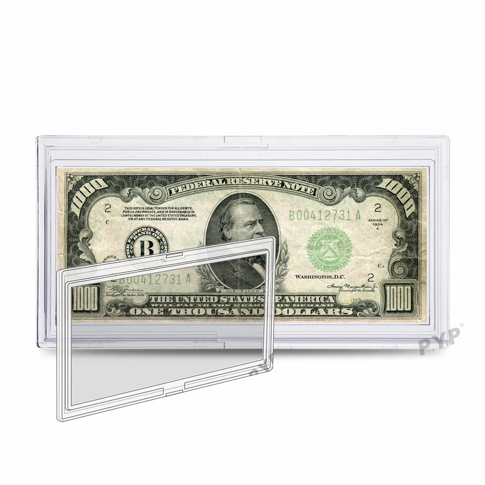 US Regular Bill Deluxe Currency Snaplocks Holders Double-Polished Clear Vinyl Bill Protector Sleeves for Numismatics Collectors