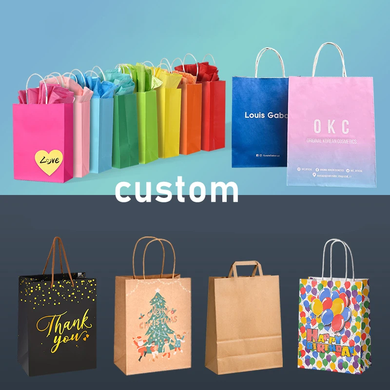 Spot square bottom takeaway brown kraft paper bag for food perforated clothing with custom logo custom kraft paper shopping bag