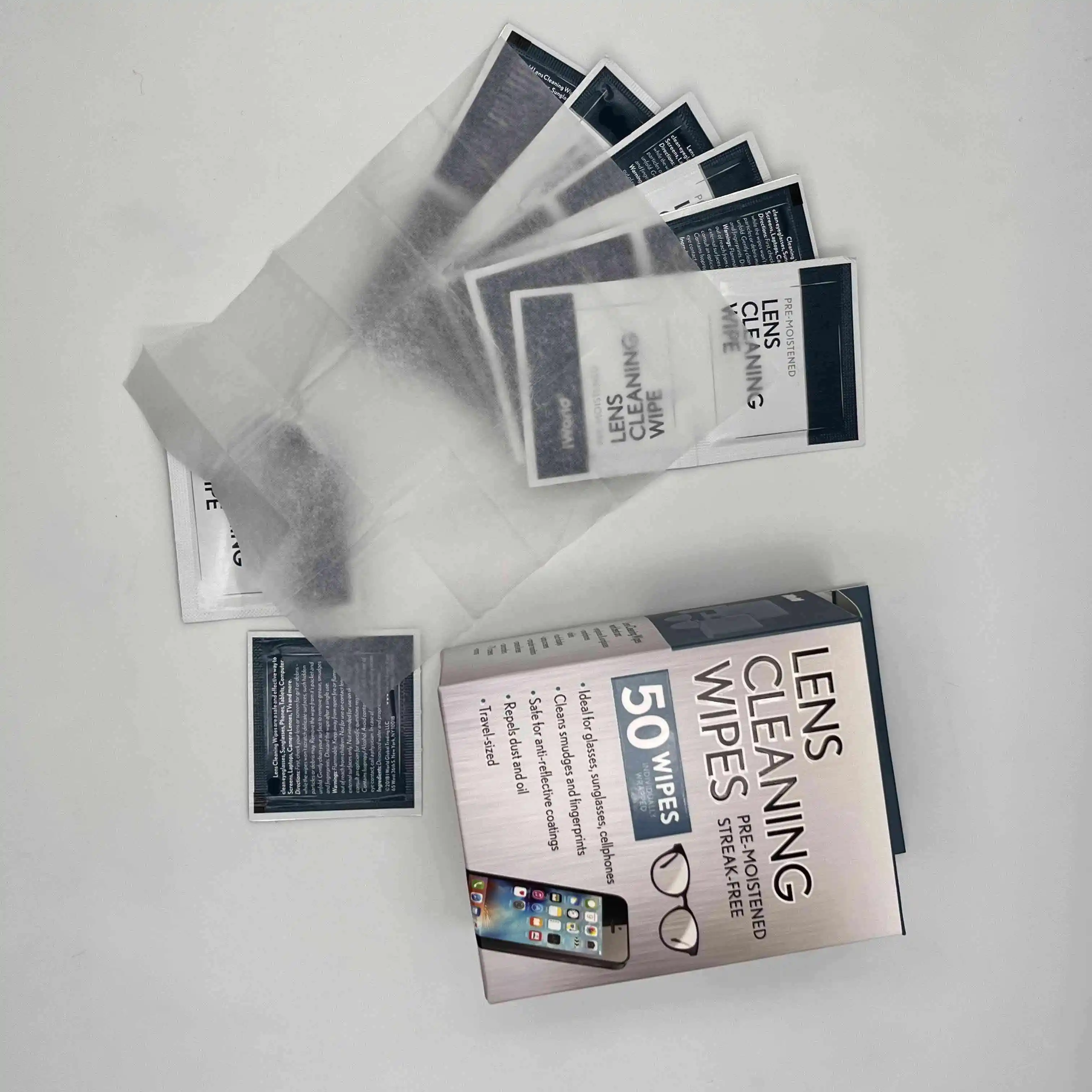 Hot Selling 50ct Glass Cleaning Anti Fog Optical Lens Cleaning Wipes For Phone Screen Dust Removal