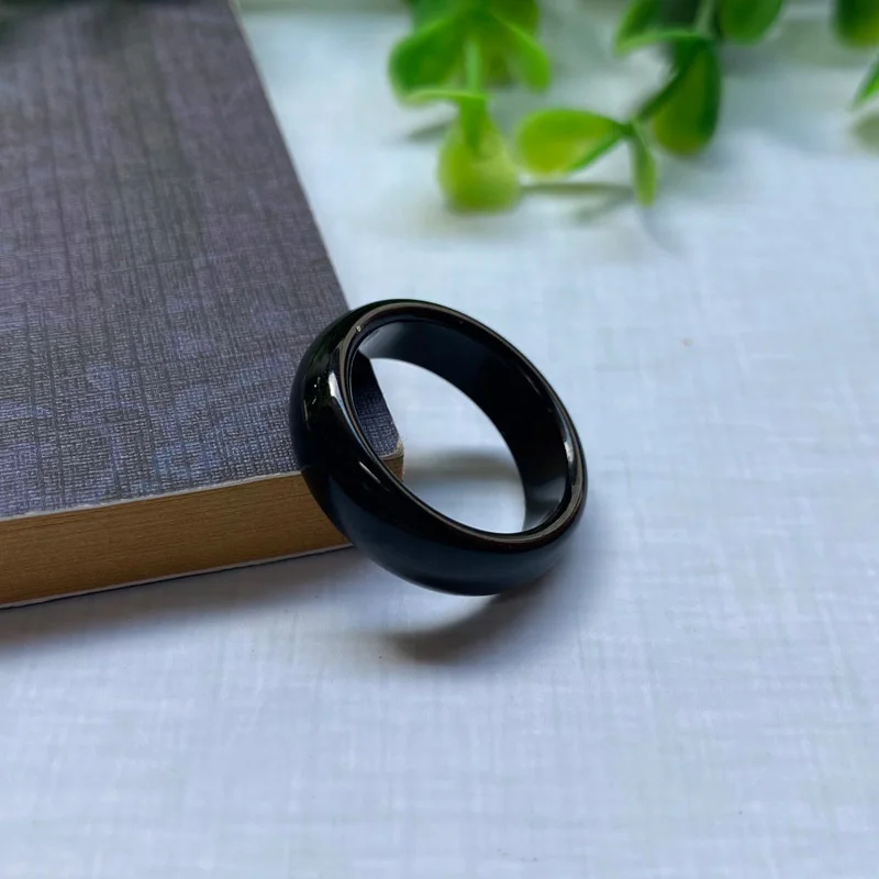 Wholesale Natural Jade Stone Rings for Women China Gemstone Black Agate Ring Jewelry Jade Rings for Gift