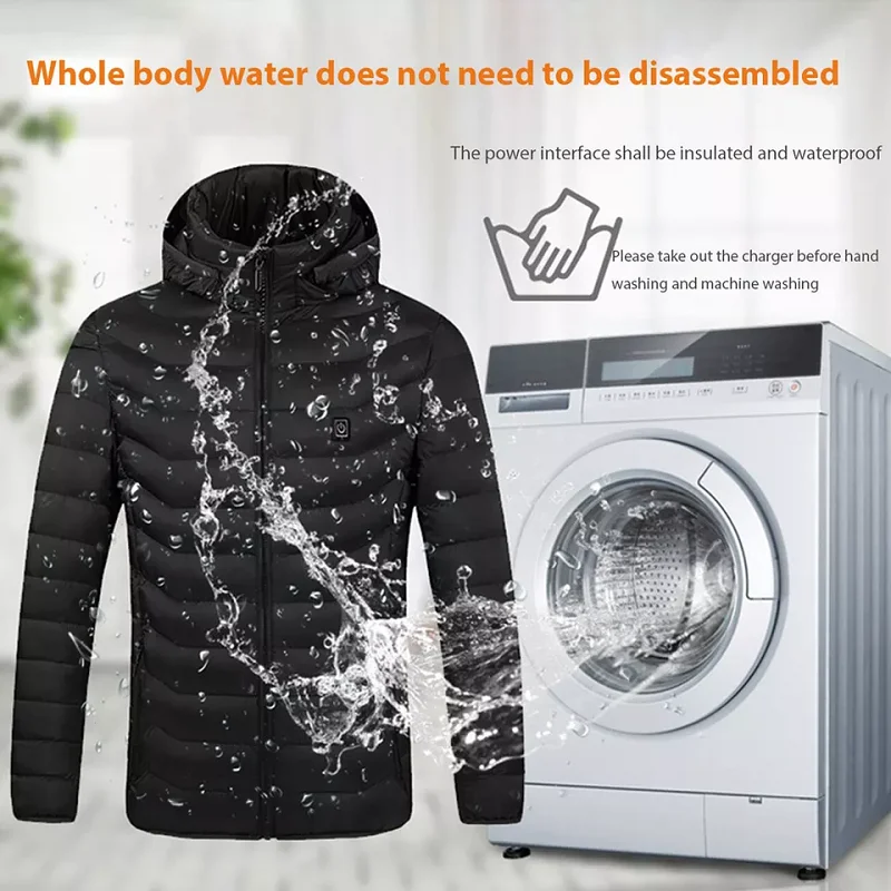 Unisex S-6XL 21 Heating Zones USB Rechargeable Lightweight Heater Coat Outdoor Hooded Windproof Insulated Heated Jacket