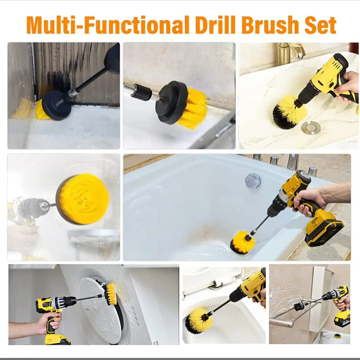 Efficient Mini Power Scrubber Brush Set Stainless Steel Nylon Steel Hand Squeegee Deep Cleaning Kitchen Floors Solar Panels