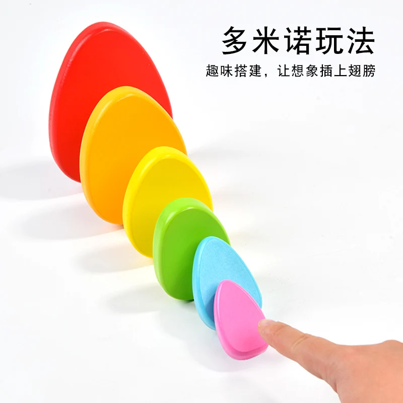 3 in 1 Wooden Rainbow Stacker Toy Tower of Hanoi 7 Colors Rainbow Stacking Stones Building Blocks Set Nesting Toy