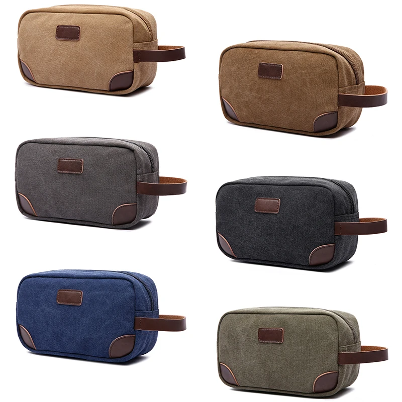 Aosheng guangzhou factory custom mens grey canvas small travel make up bag cosmetic pouch makeup bag