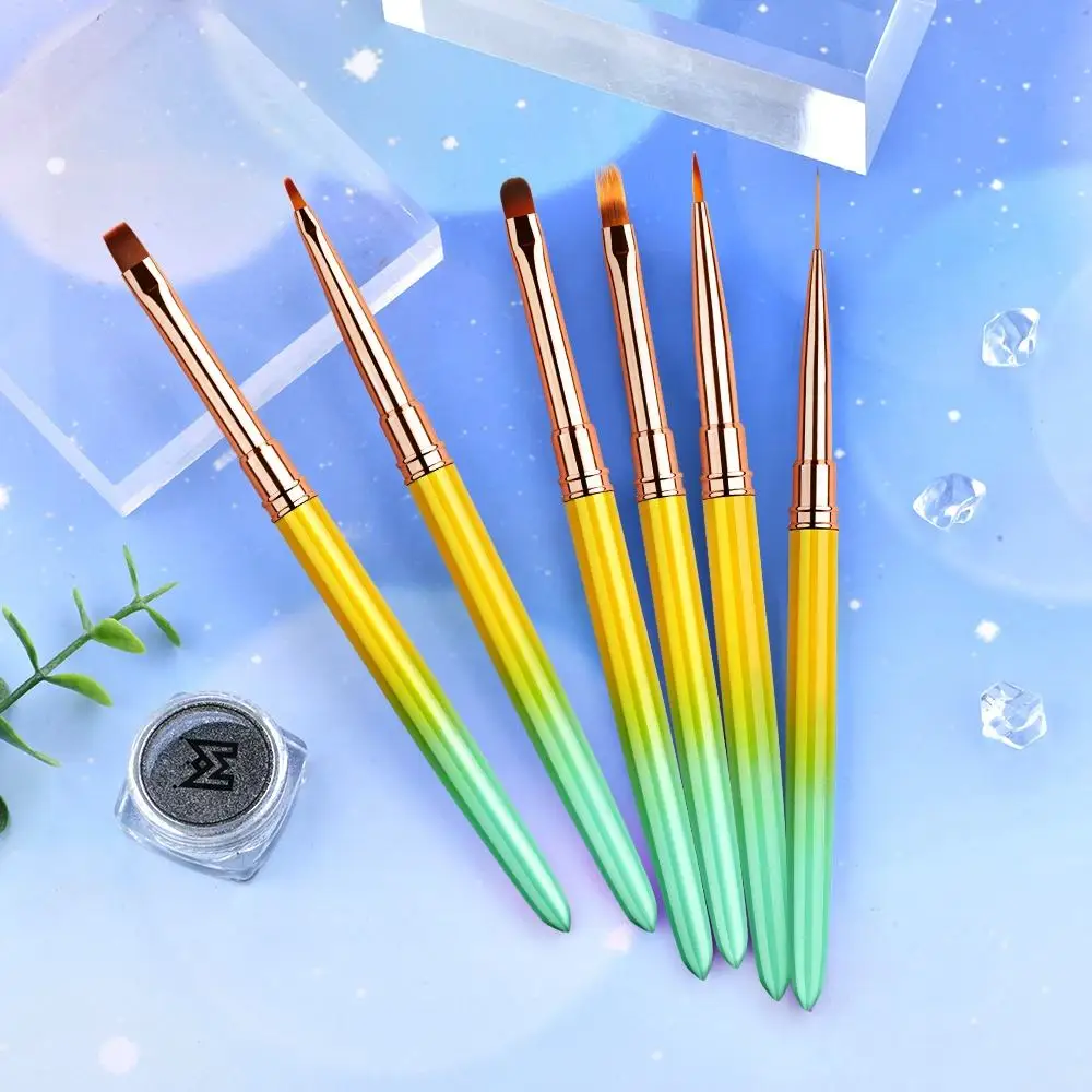 2023 Nail Art Line Painting Brushes DIY Drawing Pen Art Colorful Metal Custom Logo Box Packaging Ombre Oval Flat Strip Brush
