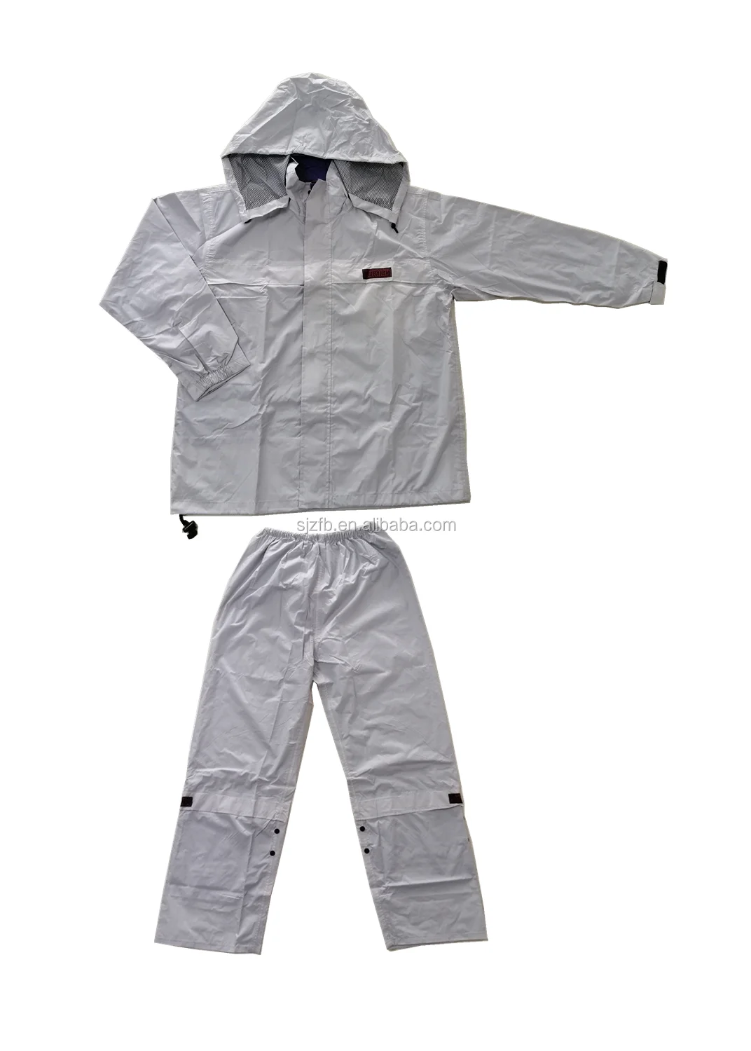 Good quality polyester coated pvc hood rainsuit with reflective tape, waterproof suit