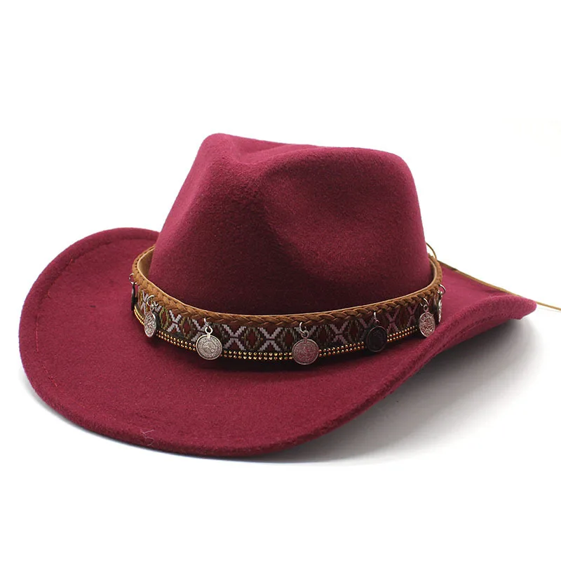 National Ribbon wool felt cowboy hat roll up brim fedora hat