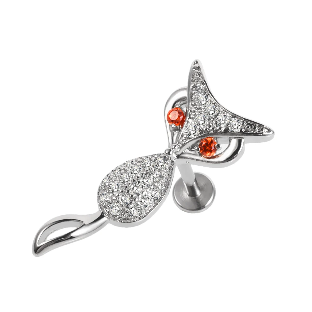 Stainless steel cz stud owl skull earring animal blue earring ear ring bulk piercing jewelry owl labret stud