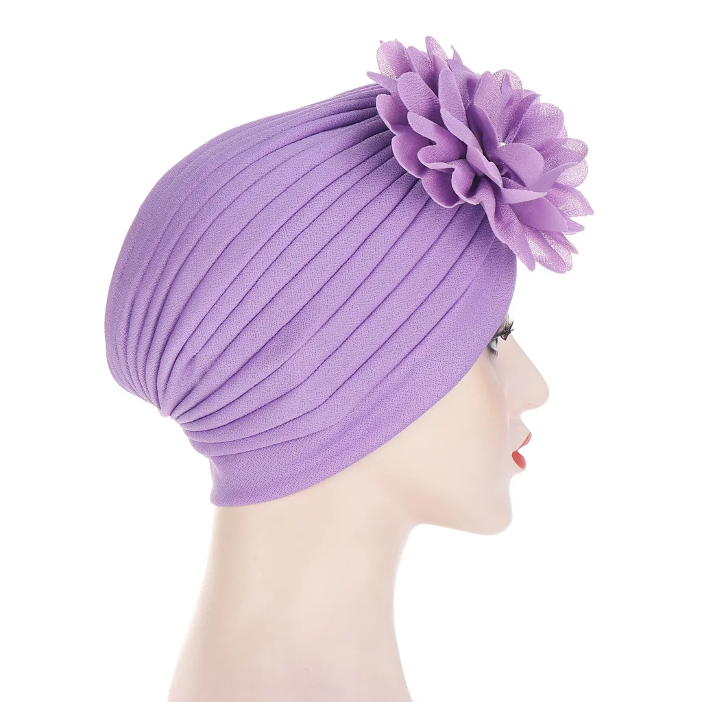Wholesale Forehead big Flower Hat Women Turban Head Wrap Arab Muslim Beanie hijab Cap Indian Female Hair Bonnets Turban