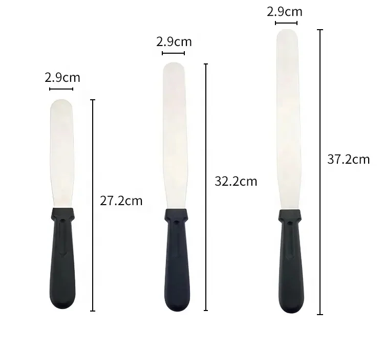 Wholesale cheap price Stainless Steel cake decorating tools of different size black kitchen cake spatula