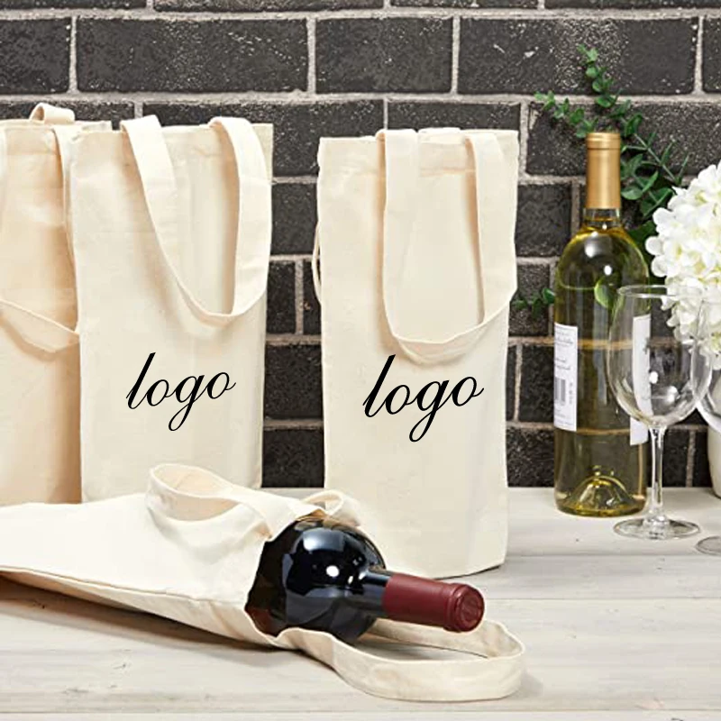 
Natural Color Recycled Cotton With Your Logo Gift Canvas Wine Bag for Single Bottle 