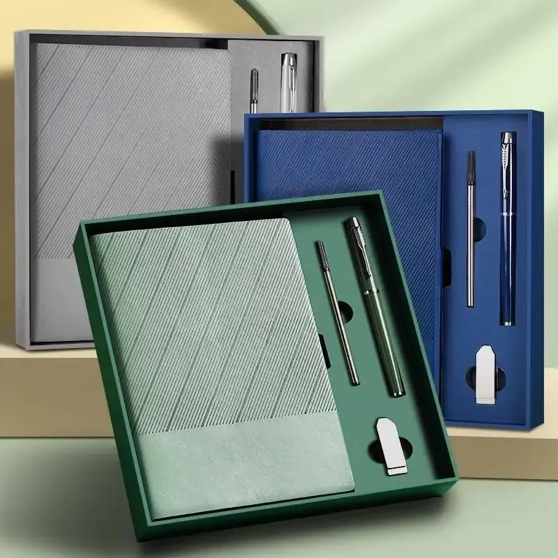 Custom Notebook with Logo business gift set journal pu hardcover leather notebook FSC A5 A4 spiral notebook
