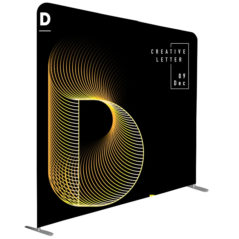 Custom logo adjustable metal stand tension fabric banner backdrop decoration rack for exhibition booth display