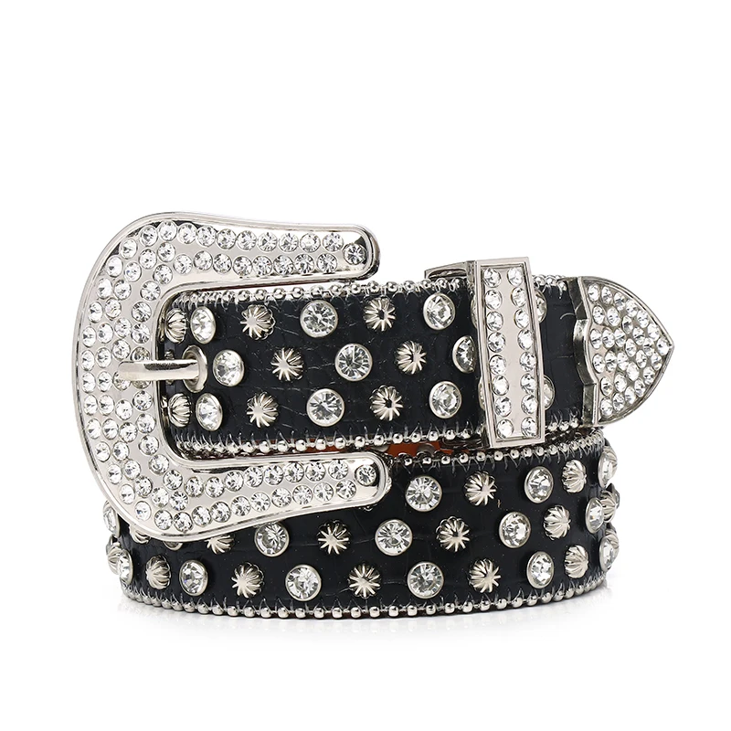 Dropshipping Western Bling Bling Rhinestone Belt Cowgirl Cowboy Studded Design Leather Waist Belt For Jeans