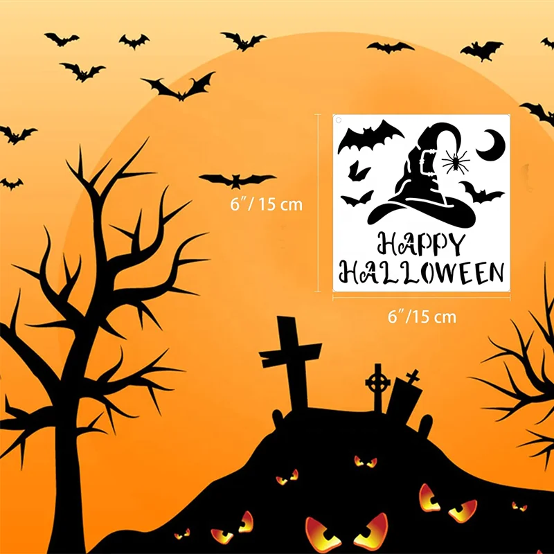 Happy Halloween/Trick or Treat/Spider Web/Skull/Bats/Cat/Ghost Painting Stencils for Halloween Decorations