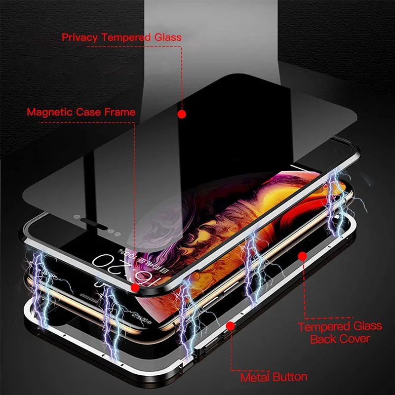Double Side Clear High Quality Explosion-Proof Tempered Glass Anti-Peep Magnetic Phone Case For Iphone 11 Pro Max