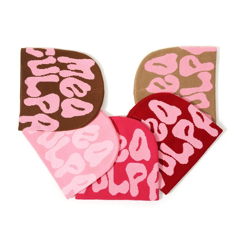 Letter Jacquard Beanie Hat Winter Knitted Fashionable Unisex Cold Cap High Quality handmade custom street wear windproof hat