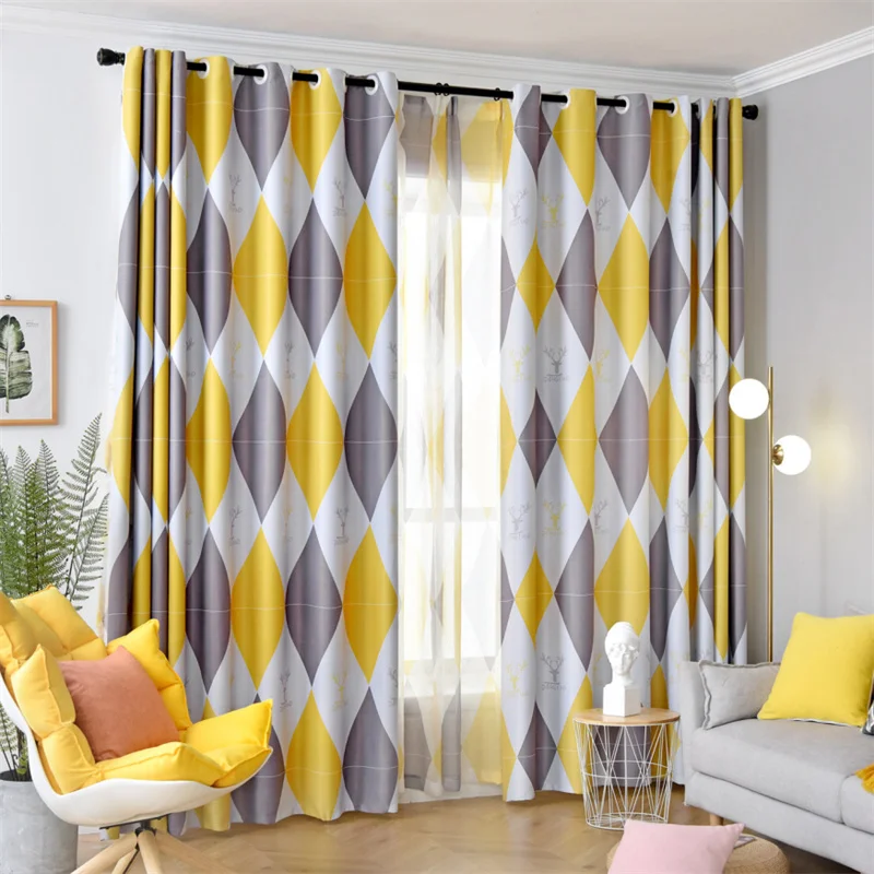 Modern Simplicity Yellow Geometric Fabrics Blackout Ready Made Luxury Curtains for the Living Room