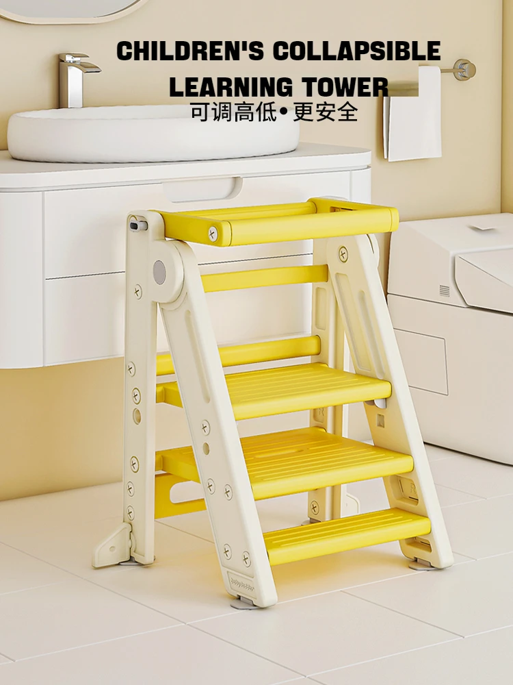 Children standing tower mini toddler home exercise foldable plastic kids kitchen 3 baby step stool with handle