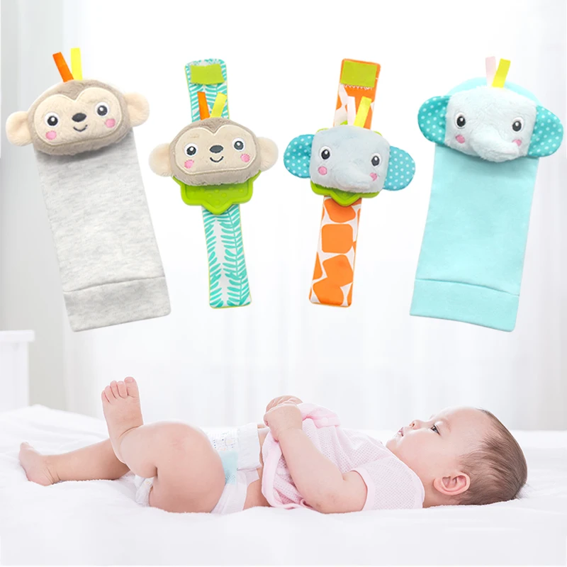 AUGLEKA Wholesale Soft Fabric Rattle Bracelet Wristbands Baby Socks Toys Wrist Rattles And Foot Finders Baby Toys