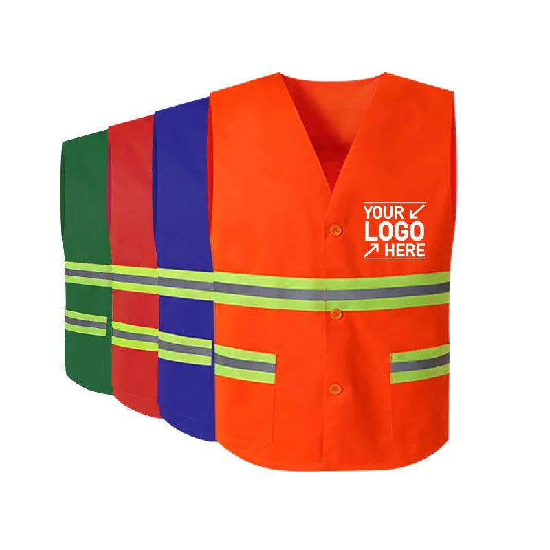 Wholesale High Visibility Knitted Safety Reflective Vest with Pockets and Zipper