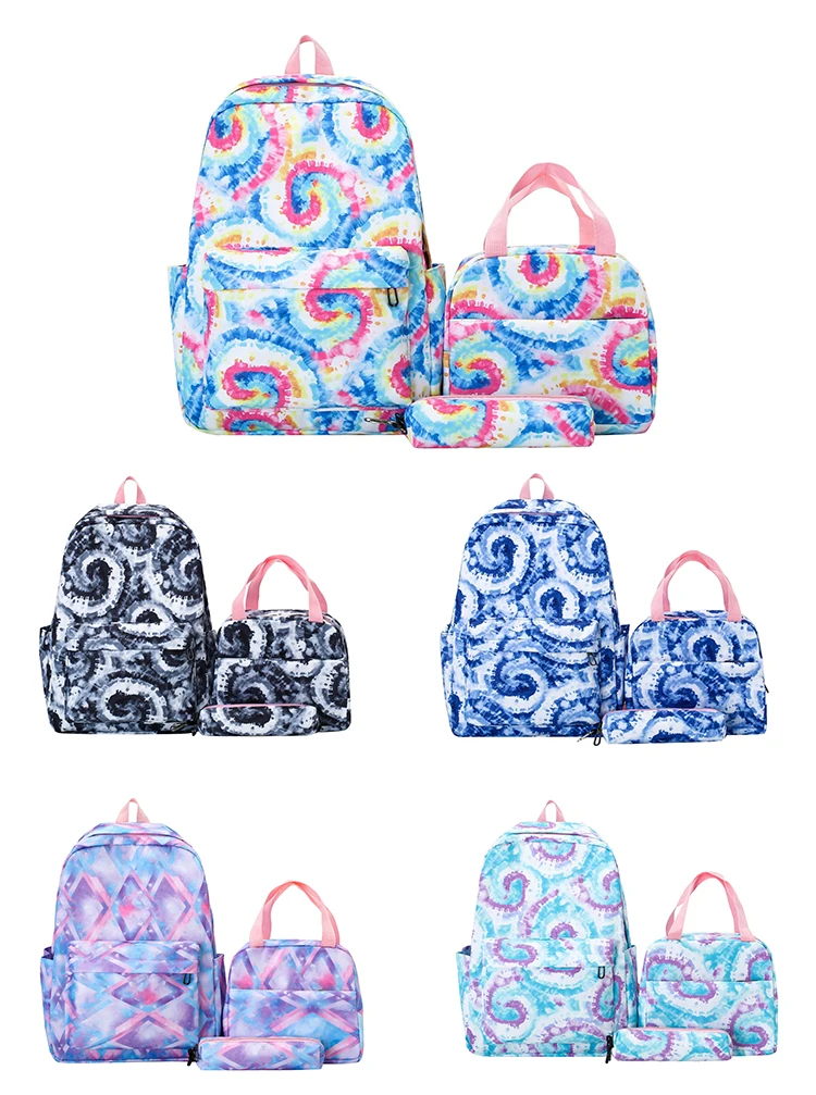 3pcs Set Girls OEM Waterproof School Backpack Lunch and Pencil Bag Included Oxford Style for Teenage Women Polyester Colorful