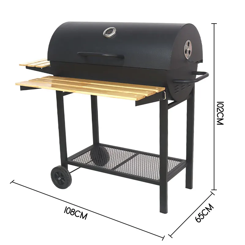 Custom Outdoor Bbq Smoker Grill Barrel Backyard Patio Charcoal Barbecue Grill With Side And Front Table