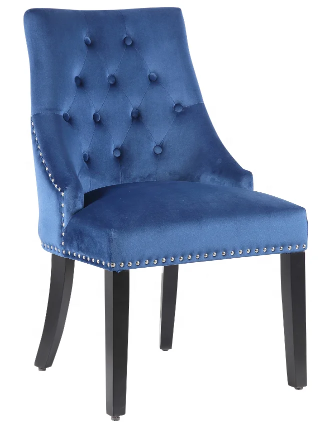 Upholstered high back velvet fabric tufted wooden knocker dining chair
