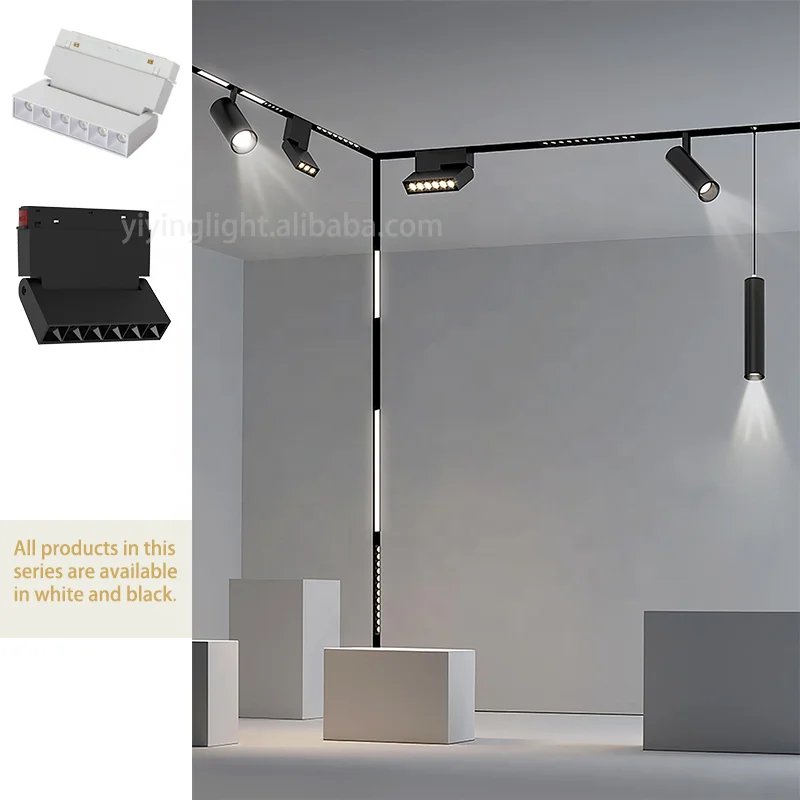 48V LED track system for magnetic track lamp White black ceiling surface embedded lifting magnet light rail lamp
