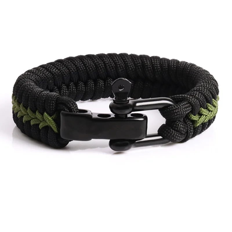 Army green medium style outdoor 550 paracord woven bracelet and adjustable buckle