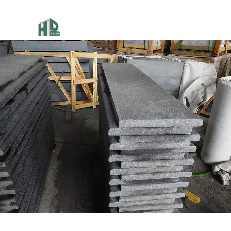 Chinese G684 Black Granite/Basalt Stone for Flamed Stairs Tread Tiles