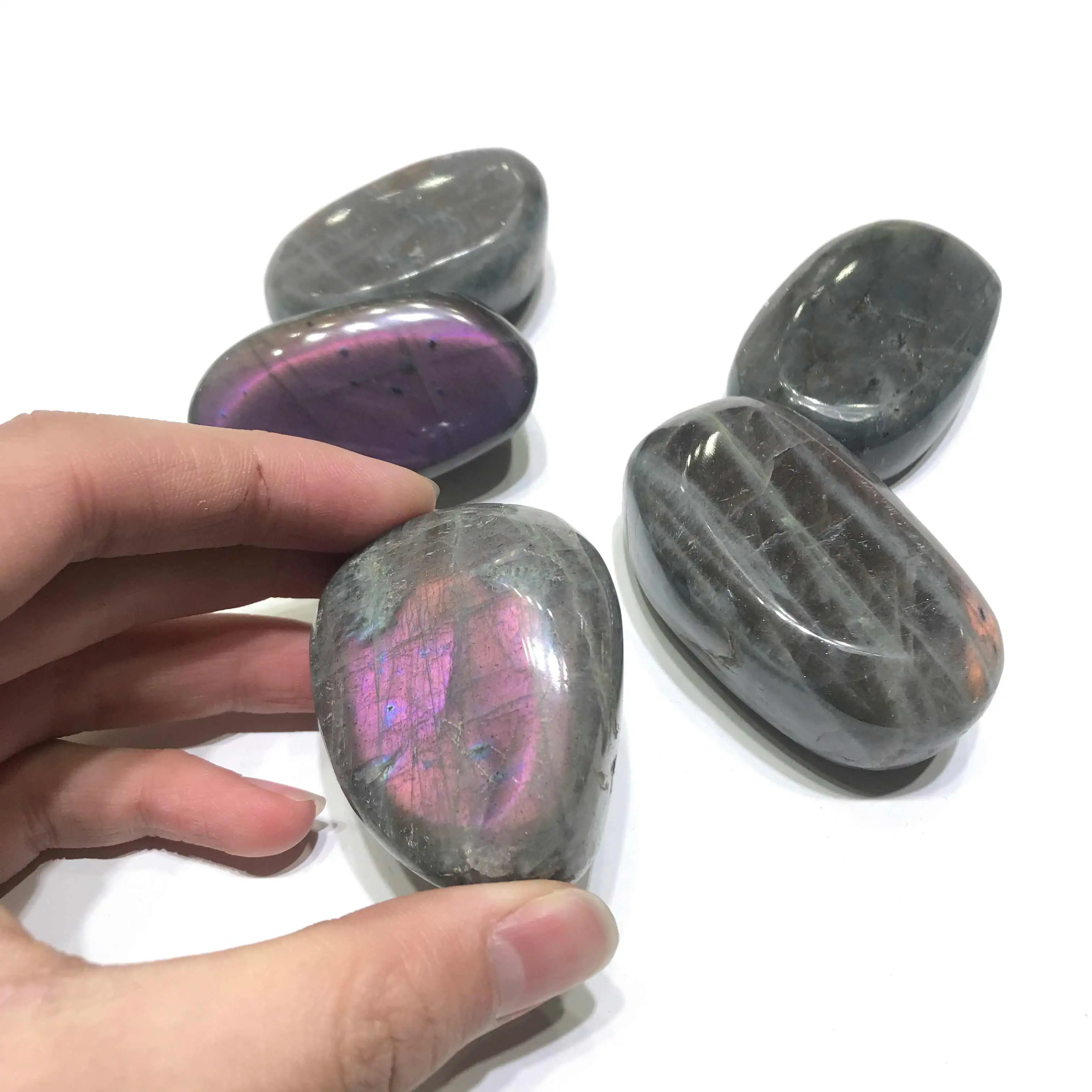 New Natural Purple Blue Colorful Flash Labradorite Crystal Palm Stone  For Coping With Stress