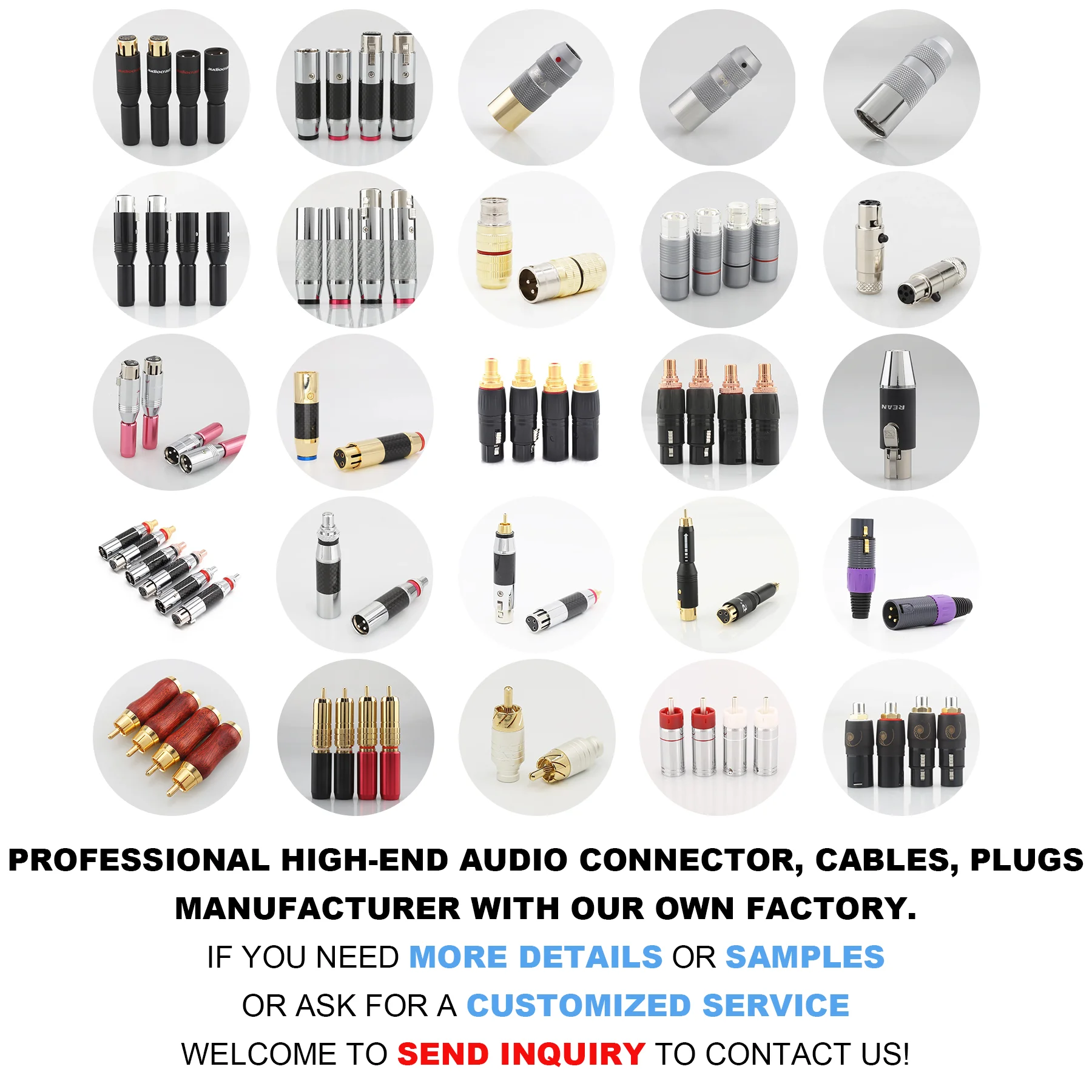 High performance pairs Pure Copper silver Plated XLR connectors manufacturer 3pin male female cable plug