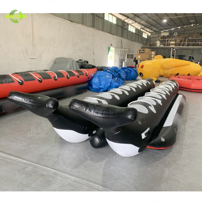 Green High Quality Inflatable Banana Boats Yellow Flying Fish Commercial grade 0.9mm PVC tarp inflatable sea banana boat towable