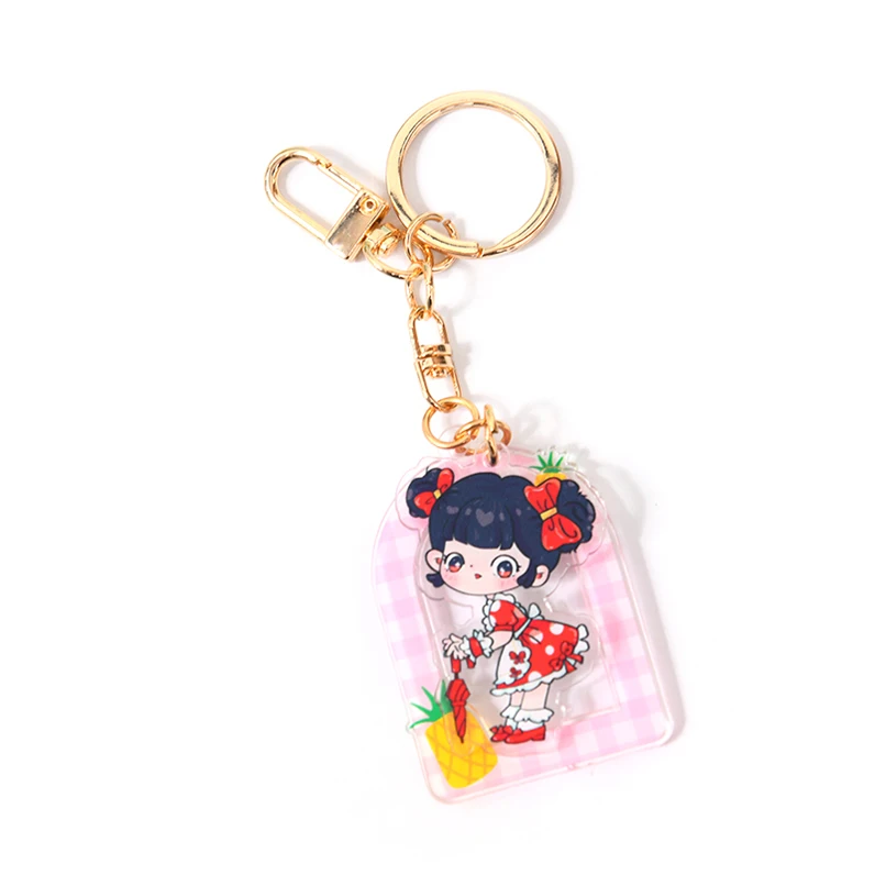 Luxury Cartoon Keychain UV and Silk Screen Printing Acrylic Plastic and Iron Metal Anime Style for Key Use