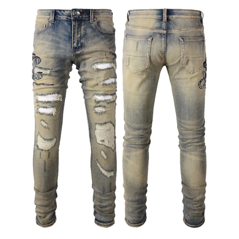 Jeans Mens Destroy Men Damage Tapered Ripped Skinny Patched Slim Tapered Jeans